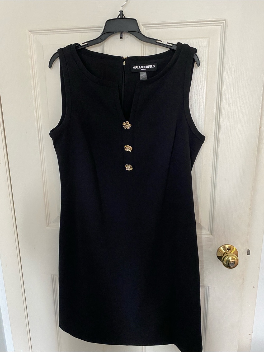 Karl Lagerfeld Black Sleeveless Mini Dress with Gold Accent Buttons
